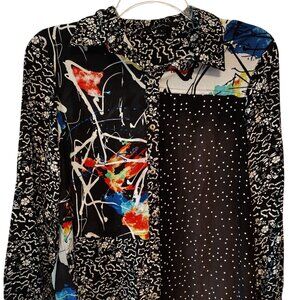 Calessa Size Large Tunic Top Blouse, Button Front, Abstract Splatter Lagenlook